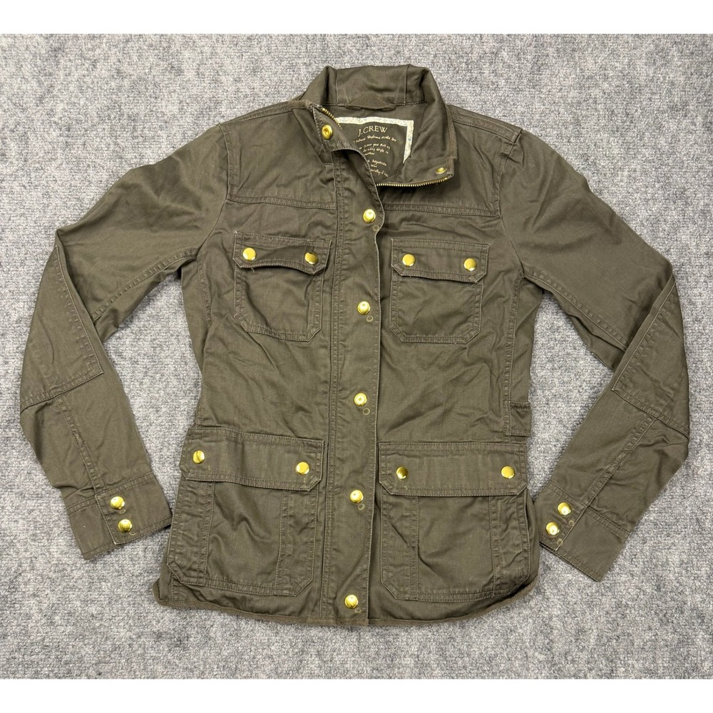 J.Crew Relaxed Boyfriend Field Jacket Olive Green Cotton Utility Coat 27584 XXS